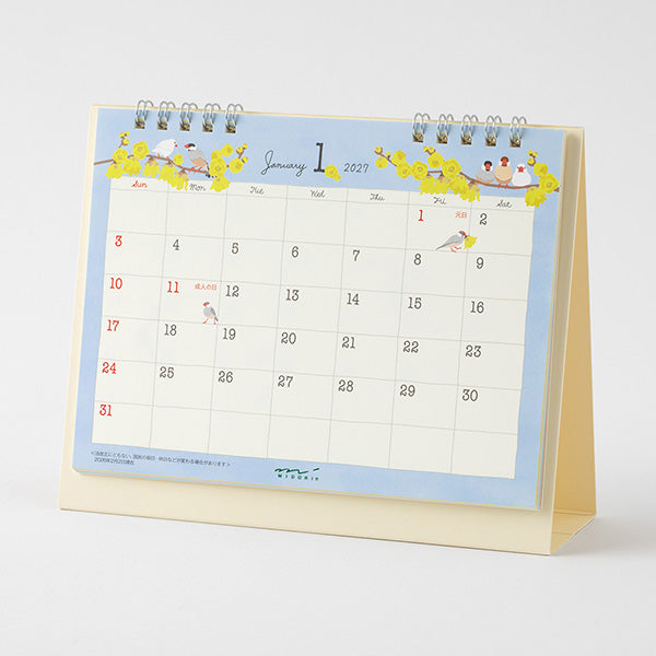 Midori Desk Ring Calendar - Bird - Medium - 2027