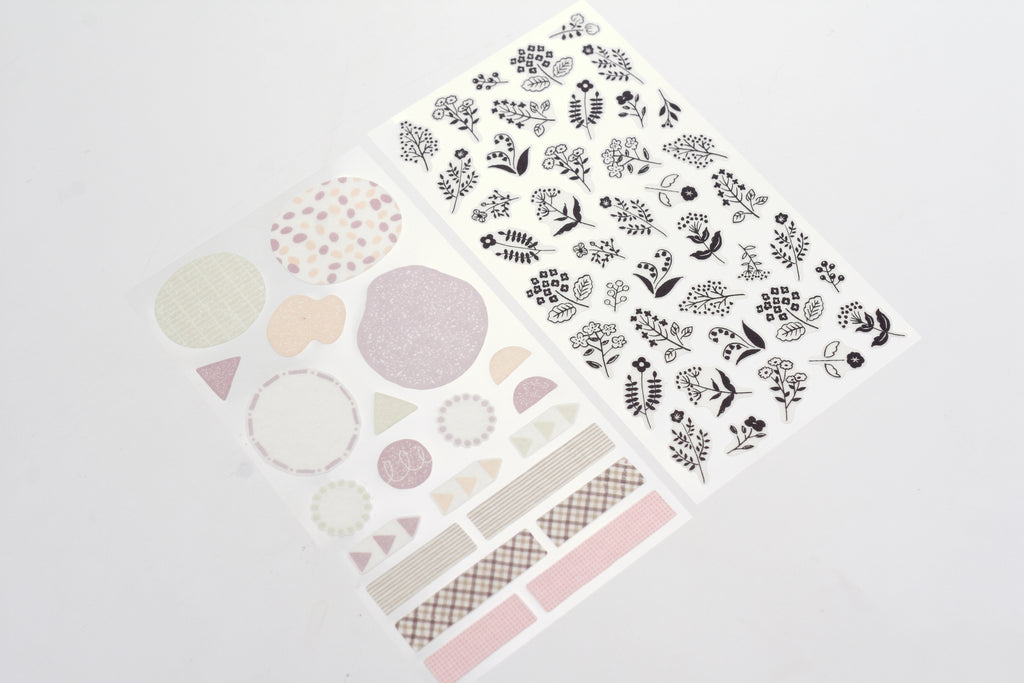 Midori 2 Sheets Planner Sticker - Monotone Flowers – Yoseka Stationery