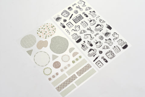Midori 2 Sheets Planner Sticker - Monotone Cafe