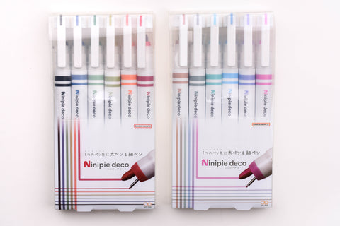 Sun-Star Ninipie Deco Dual Tip Pen - 6 Color Set