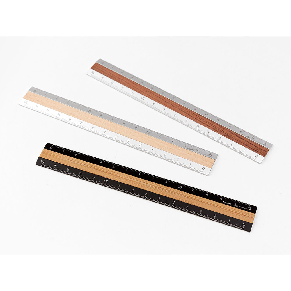 Midori Aluminium & Wooden Ruler 15cm - Dark Brown