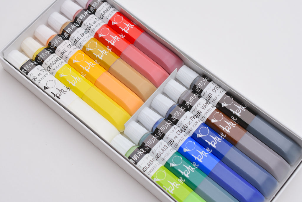 Akashiya Gansai 12 Colour Watercolour Set with Brushes - NOMADO Store