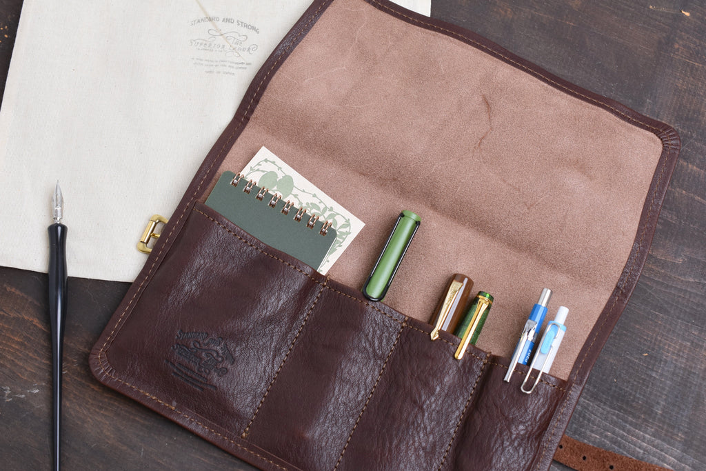 Leather Pen Roll - Rustic Brown