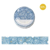 BGM Washi Tape -  Foil Stamping Flower and Plant Notebook - Transparent Blue