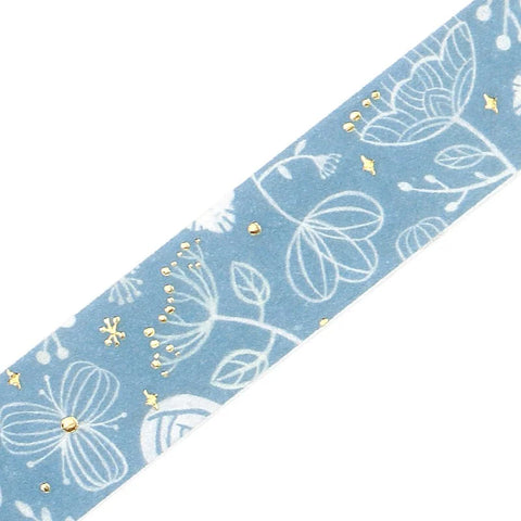 BGM Washi Tape -  Foil Stamping Flower and Plant Notebook - Transparent Blue