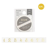 BGM Slim Washi Tape - Foil Stamping Life - 5mm - Gold Numbers