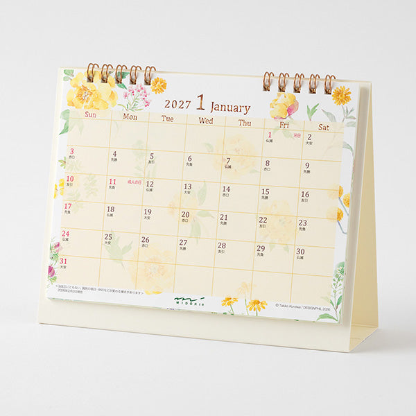 Midori Desk Ring Calendar - Country Time Flower - Medium - 2027