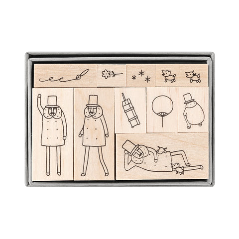 Midori Ojisan 30th Anniversary Wooden Stamp - Set A