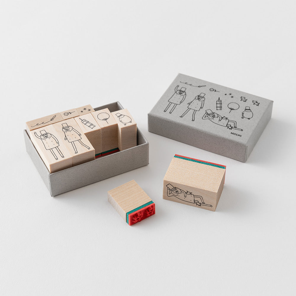 Midori Ojisan 30th Anniversary Wooden Stamp - Set A