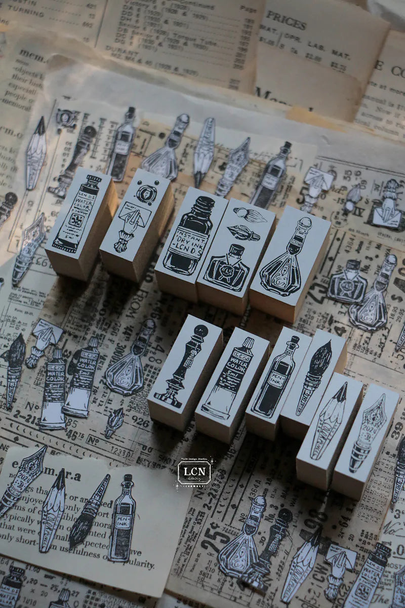 LCN Wooden Rubber Stamp Set - On The Desk