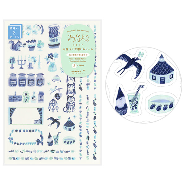 Yuru Log 2 Sheets Sticker - Blue Nordic (Coming Soon)