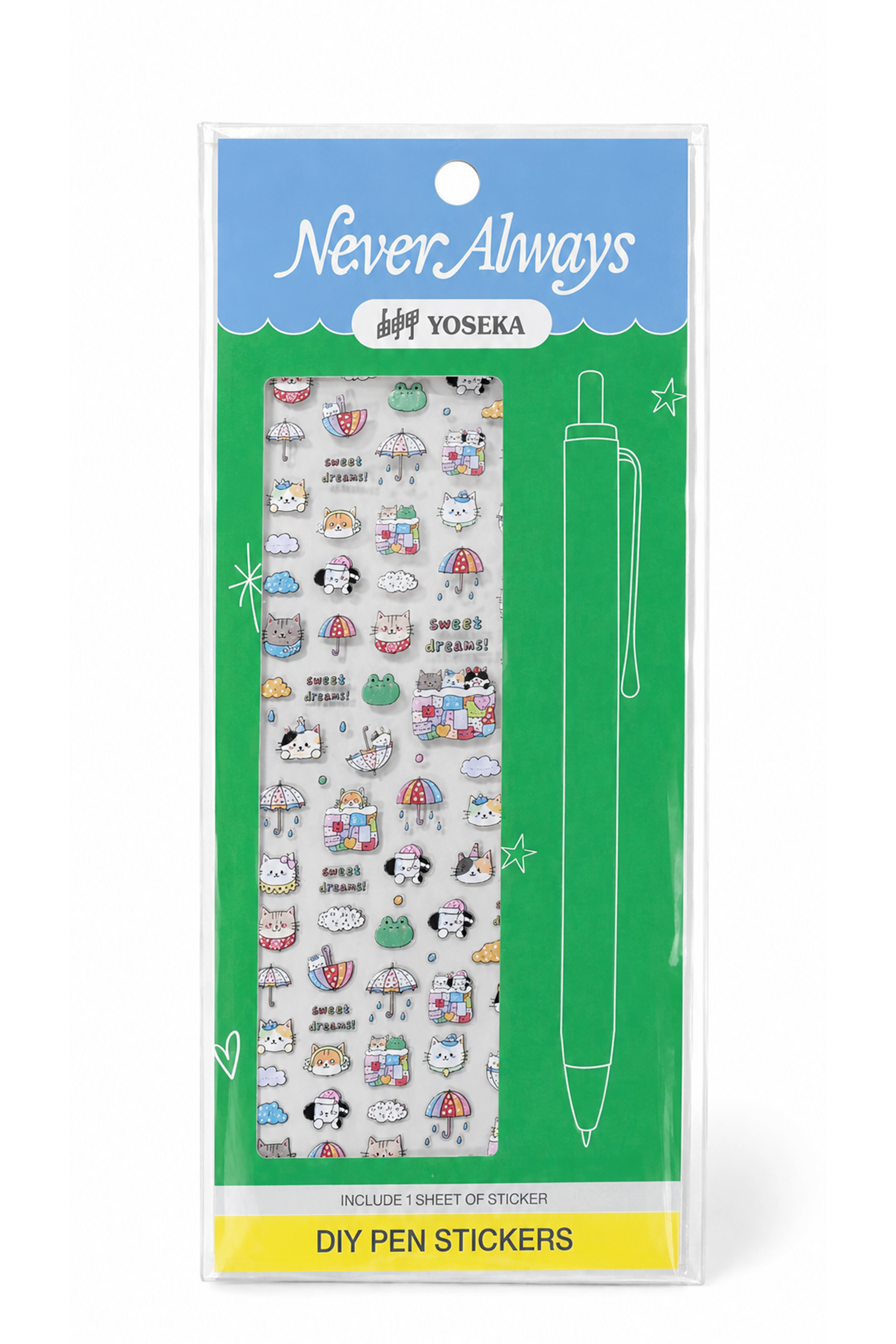 Yoseka x Never Always DIY Pen Stickers - Cat Nap & Clouds (Pre-Order Only. Ships Mid-July)