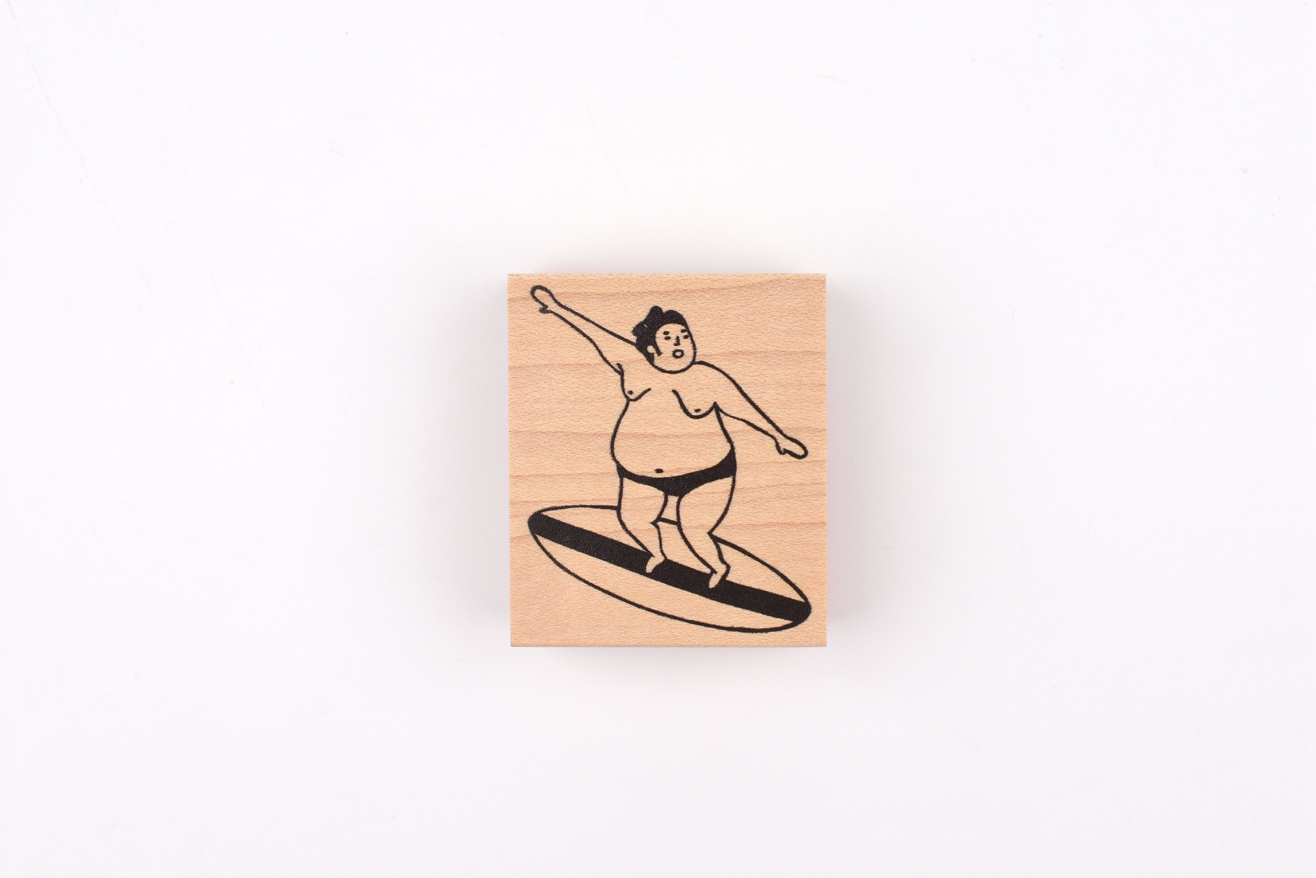 RiraRira Wooden Rubber Stamp - Sumo Wrestler Surfing