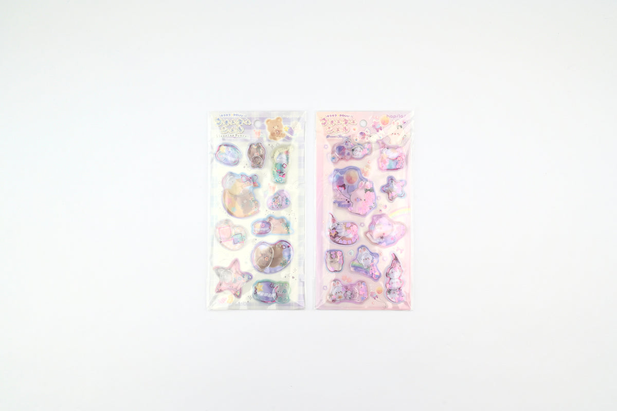 Hapila Kyunpuru Bubble Stickers - Bear and Rabbit - Set of 2