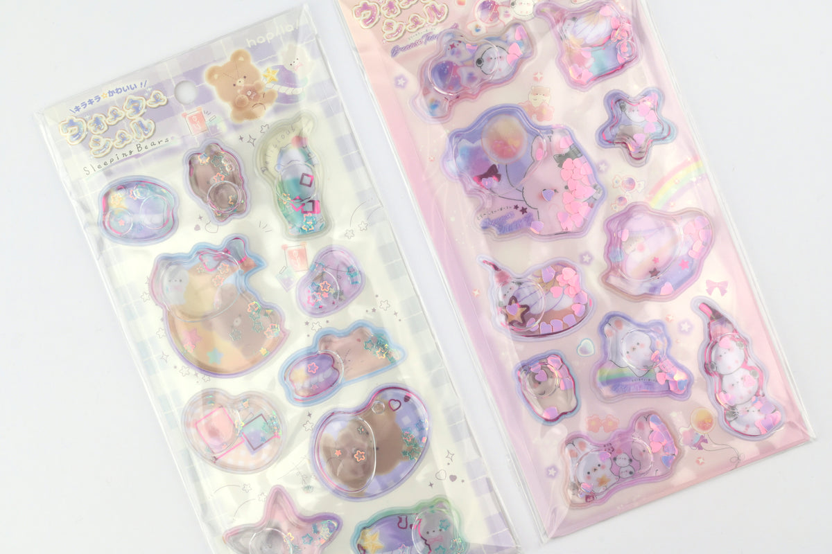 Hapila Kyunpuru Bubble Stickers - Bear and Rabbit - Set of 2