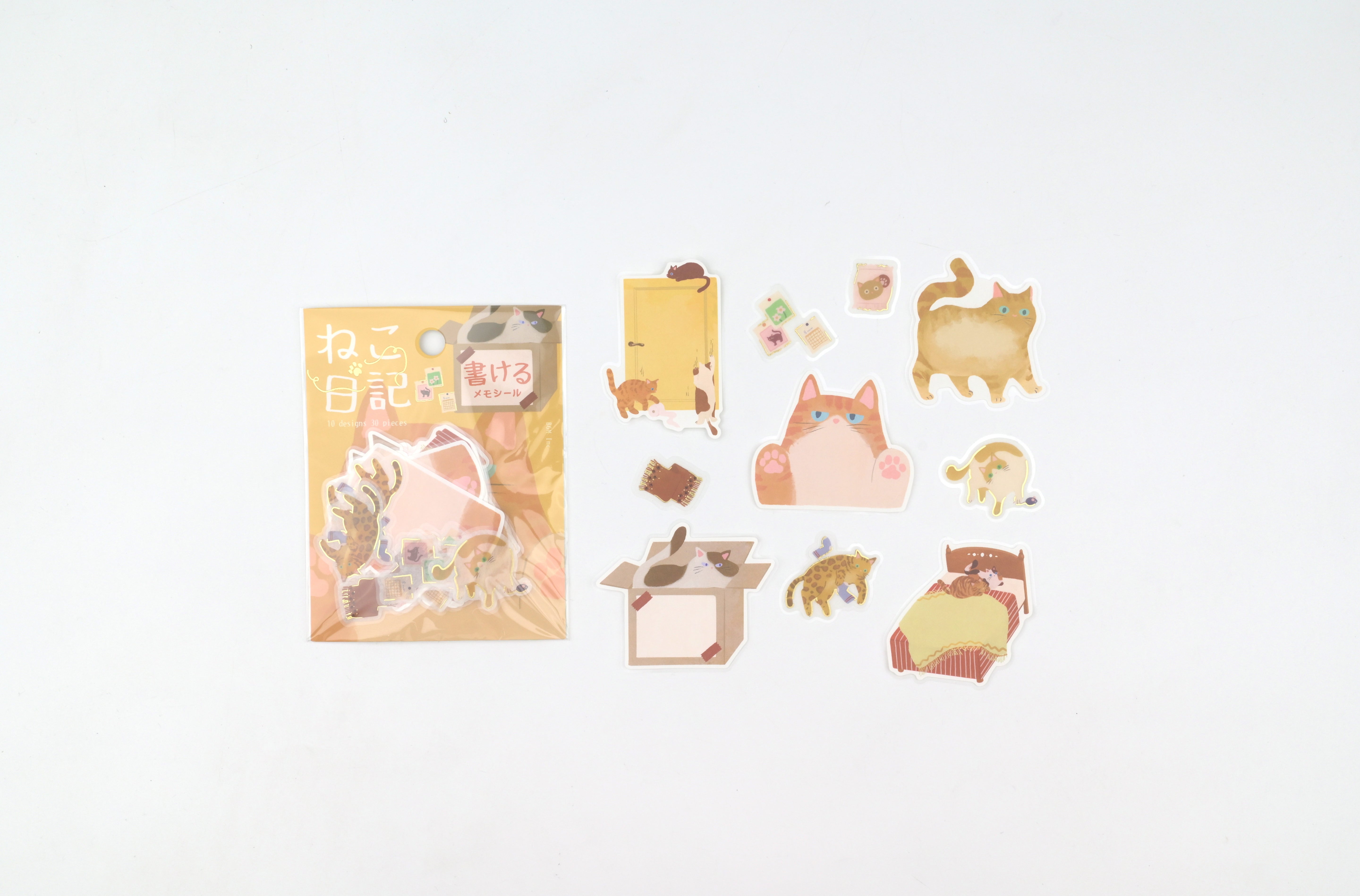 BGM Flake Sticker - Memo - Cat Diary - Yellow