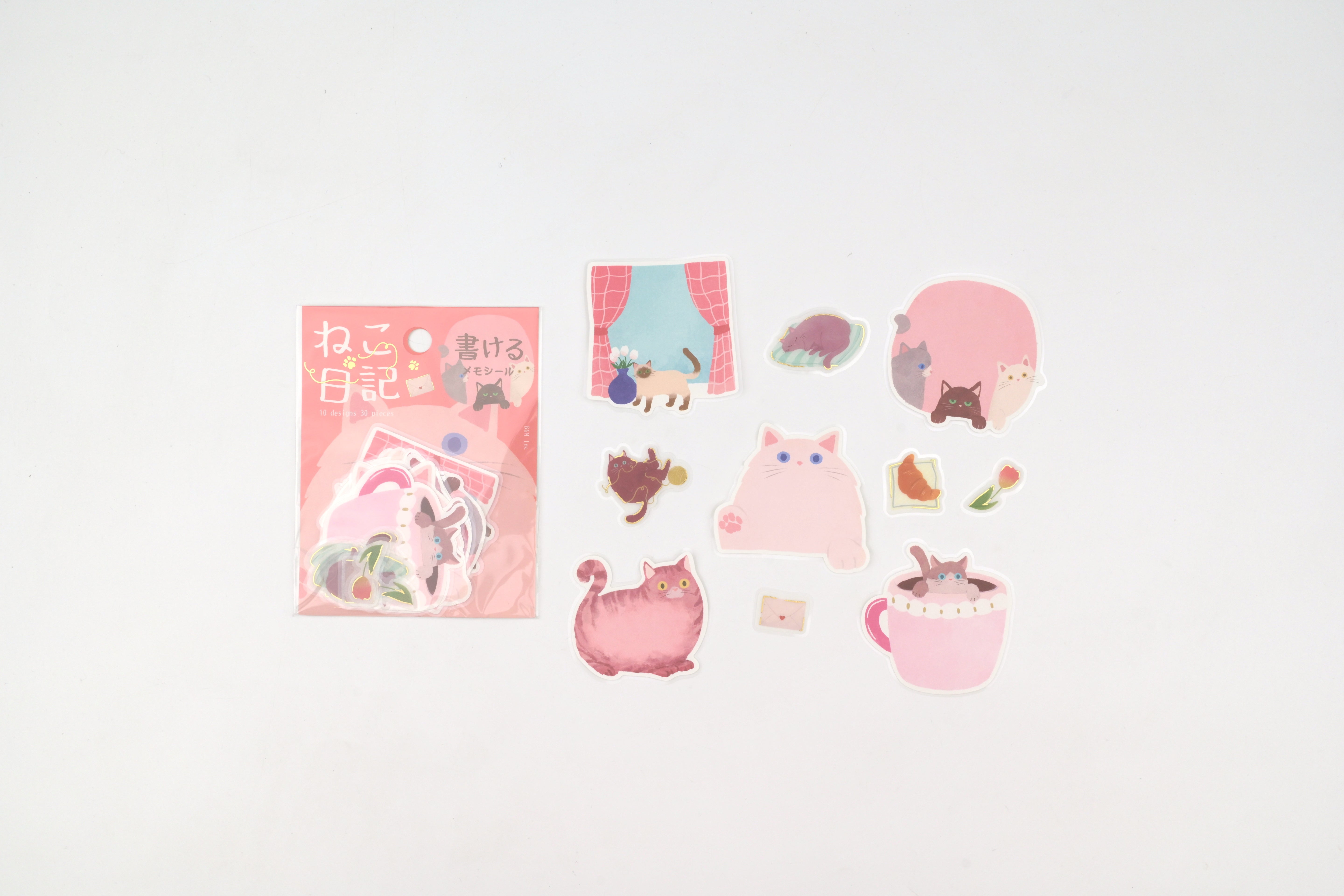 BGM Flake Sticker - Memo - Cat Diary - Pink