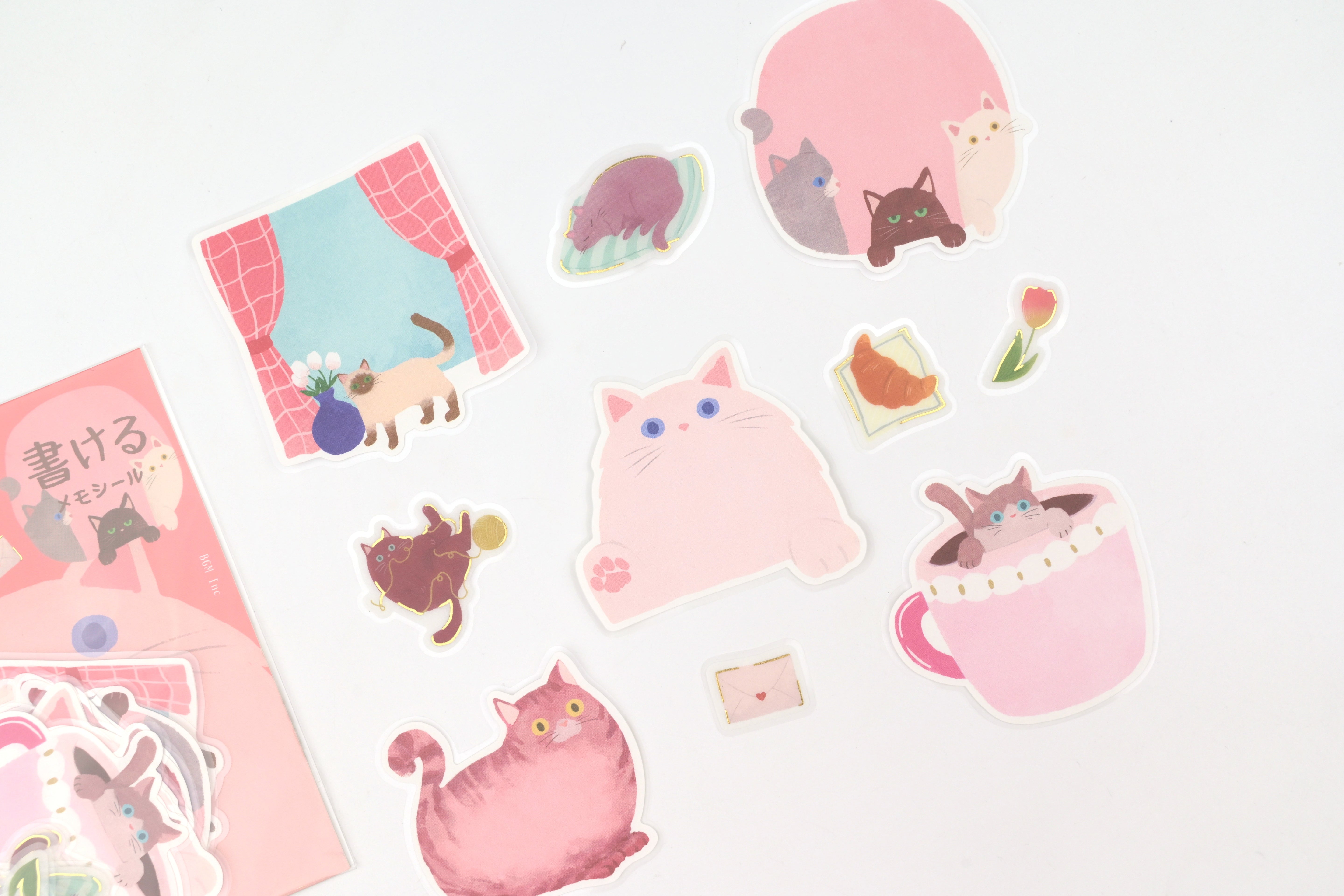 BGM Flake Sticker - Memo - Cat Diary - Pink