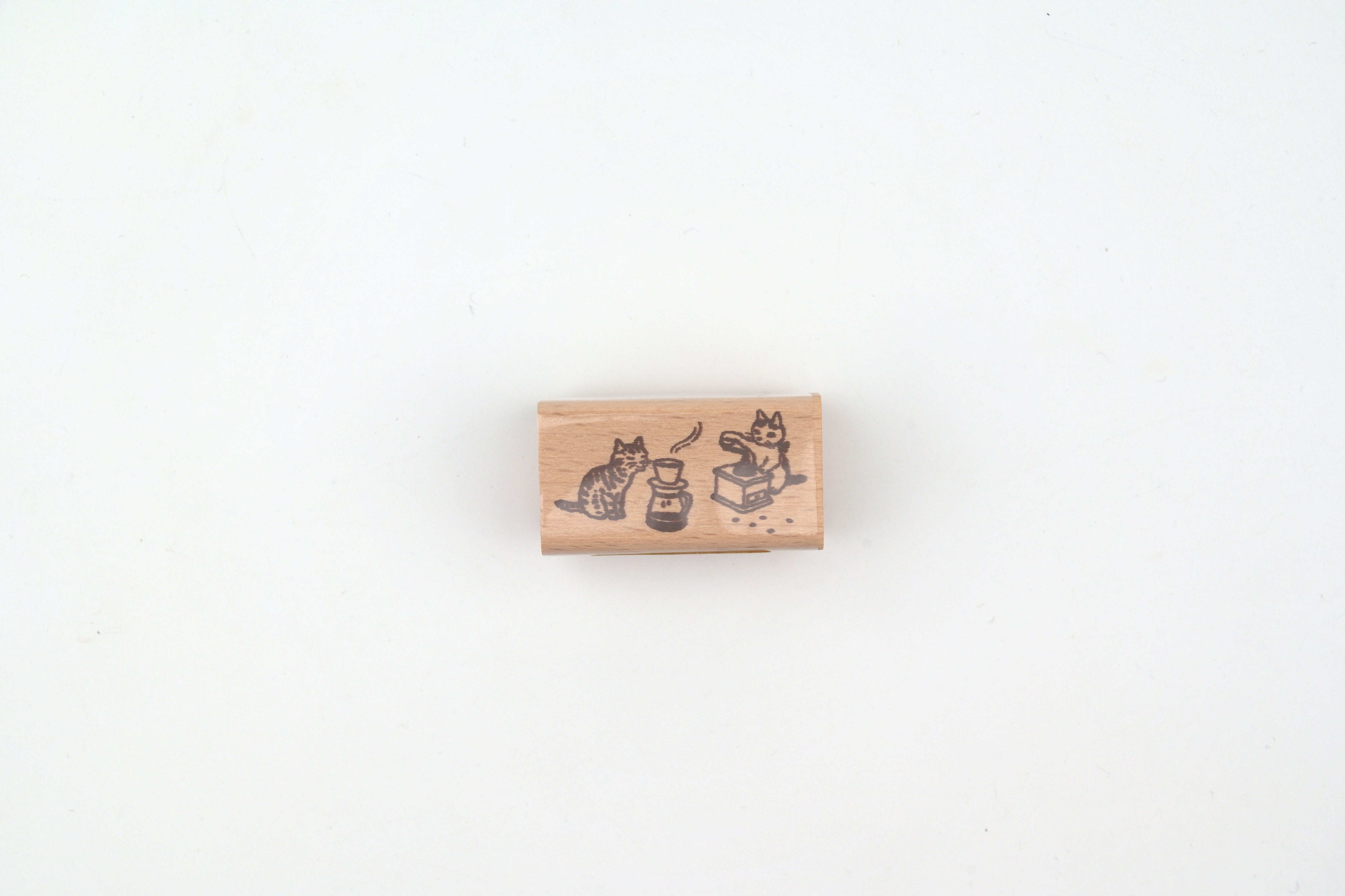 Pottering Cat Wooden Stamp - Large - Coffee