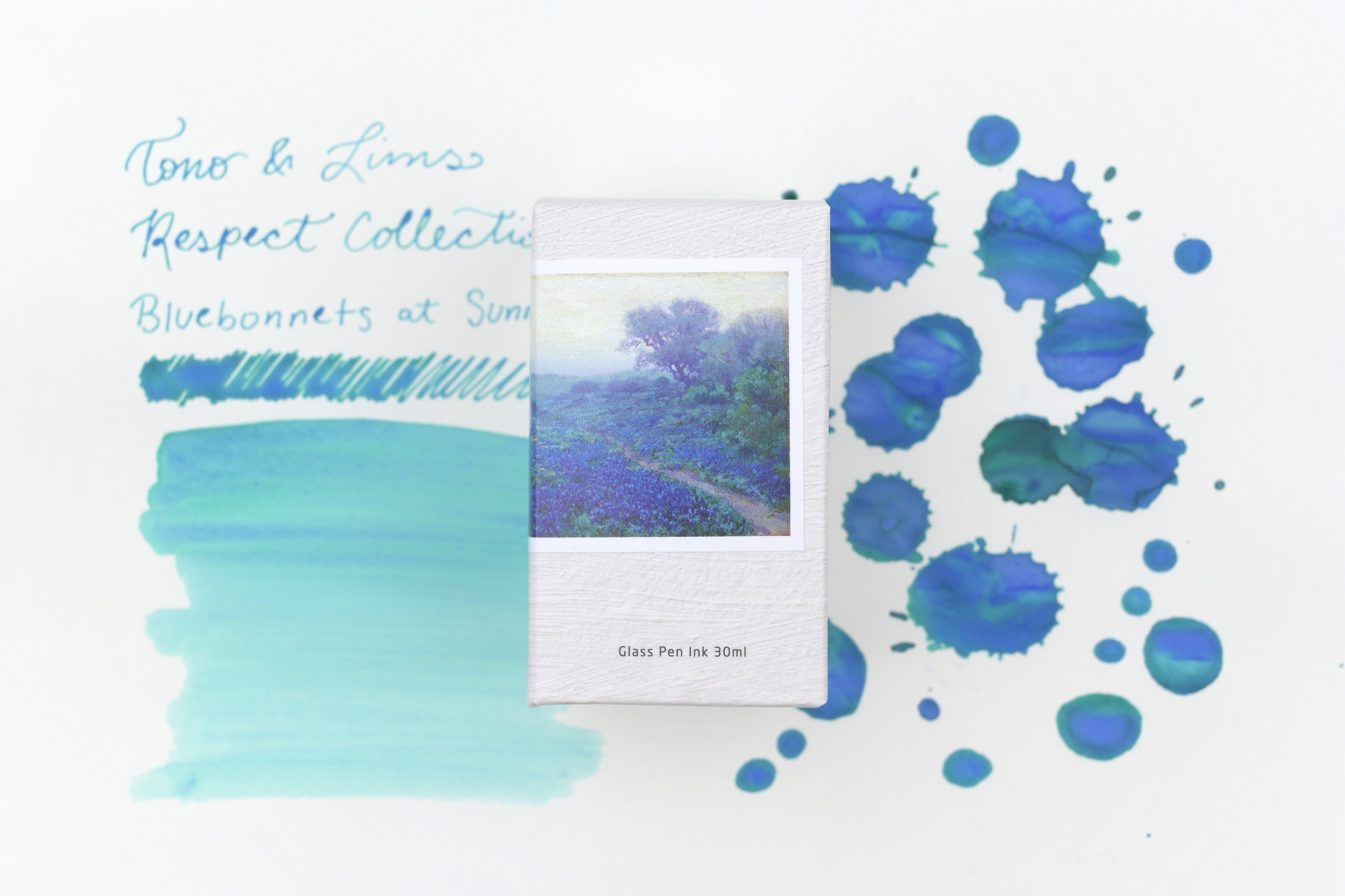 Tono & Lims Glass Pen Ink Bottle - Crystal Line - Respect Collection - Bluebonnets at Sunrise - 30ml