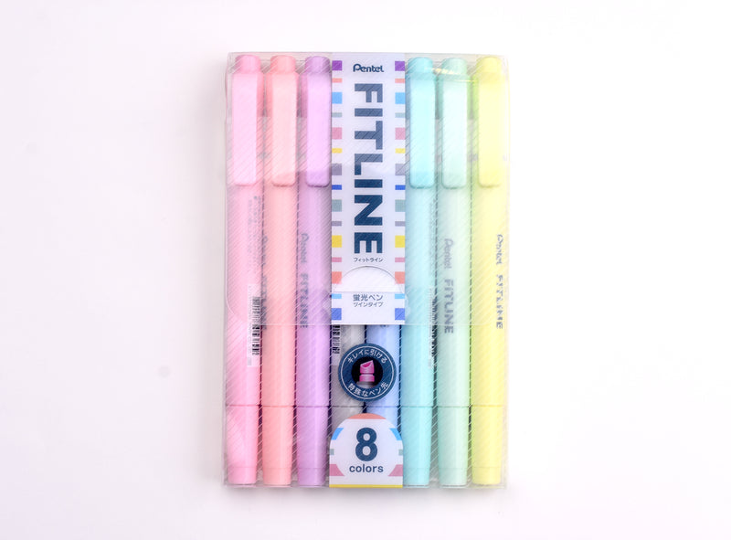 Pentel Fitline Double-Sided Highlighters - Pastels - Set of 8