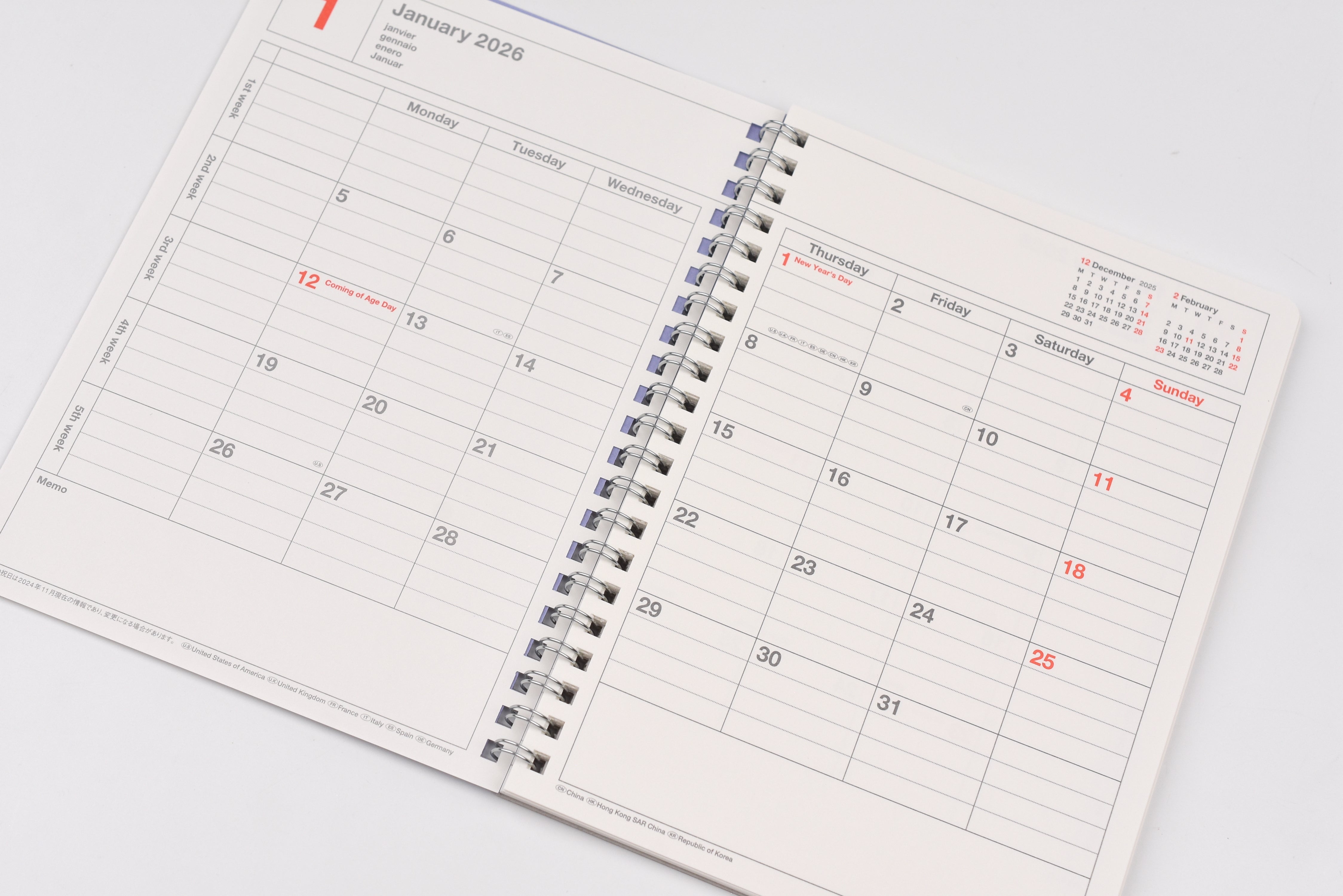Mark's 2026 Notebook Calendar - Vertical - Monthly Block - B6