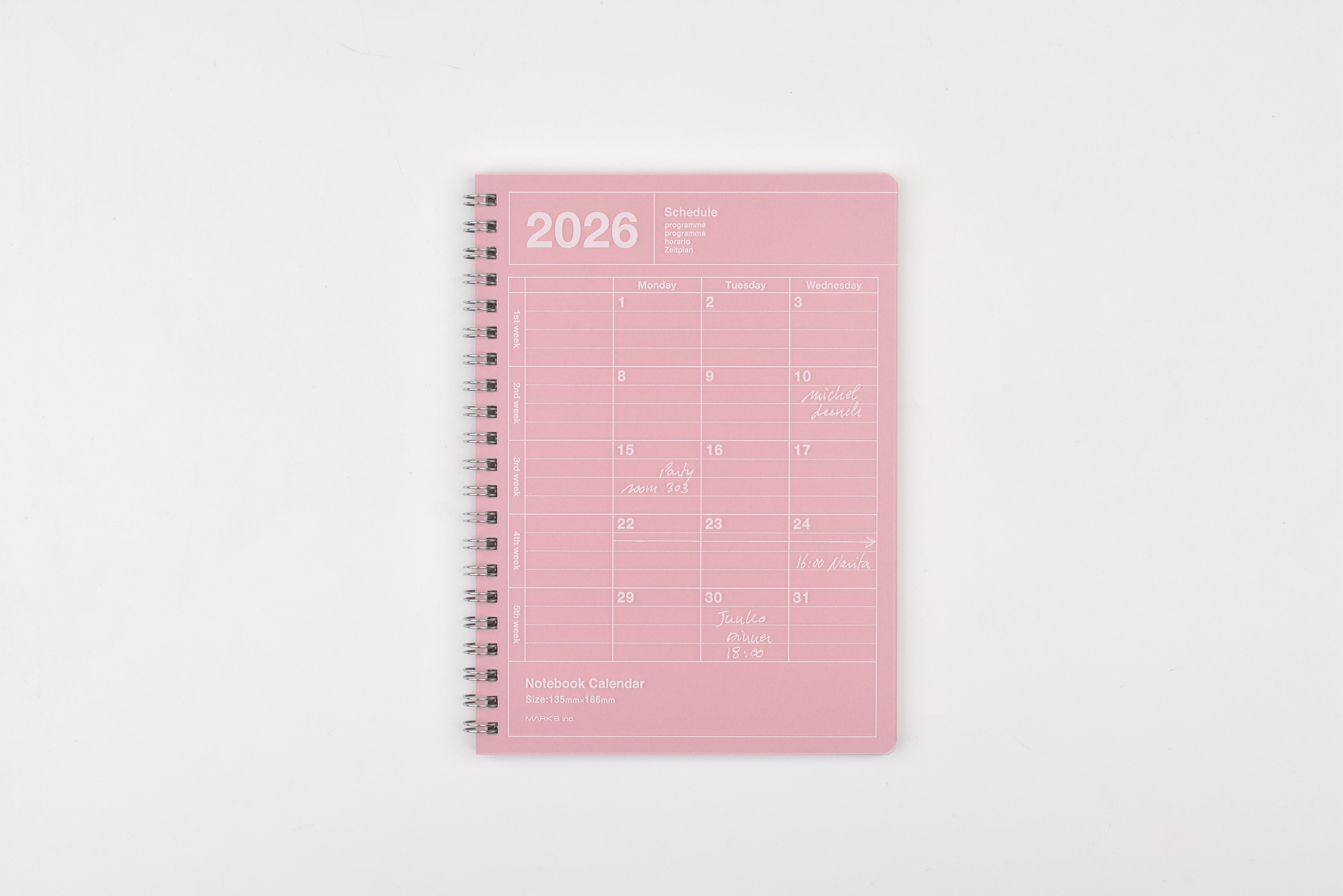 Mark's 2026 Notebook Calendar - Vertical - Monthly Block - B6