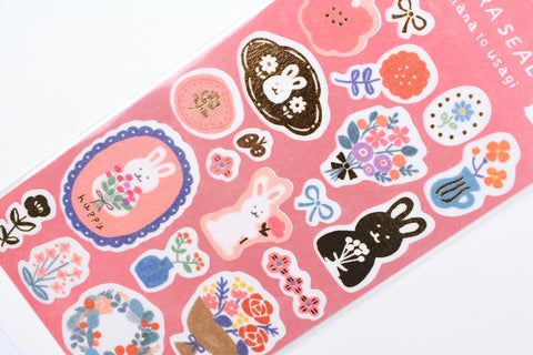 Furukawa Kira Seal Sticker - Flower and Rabbit