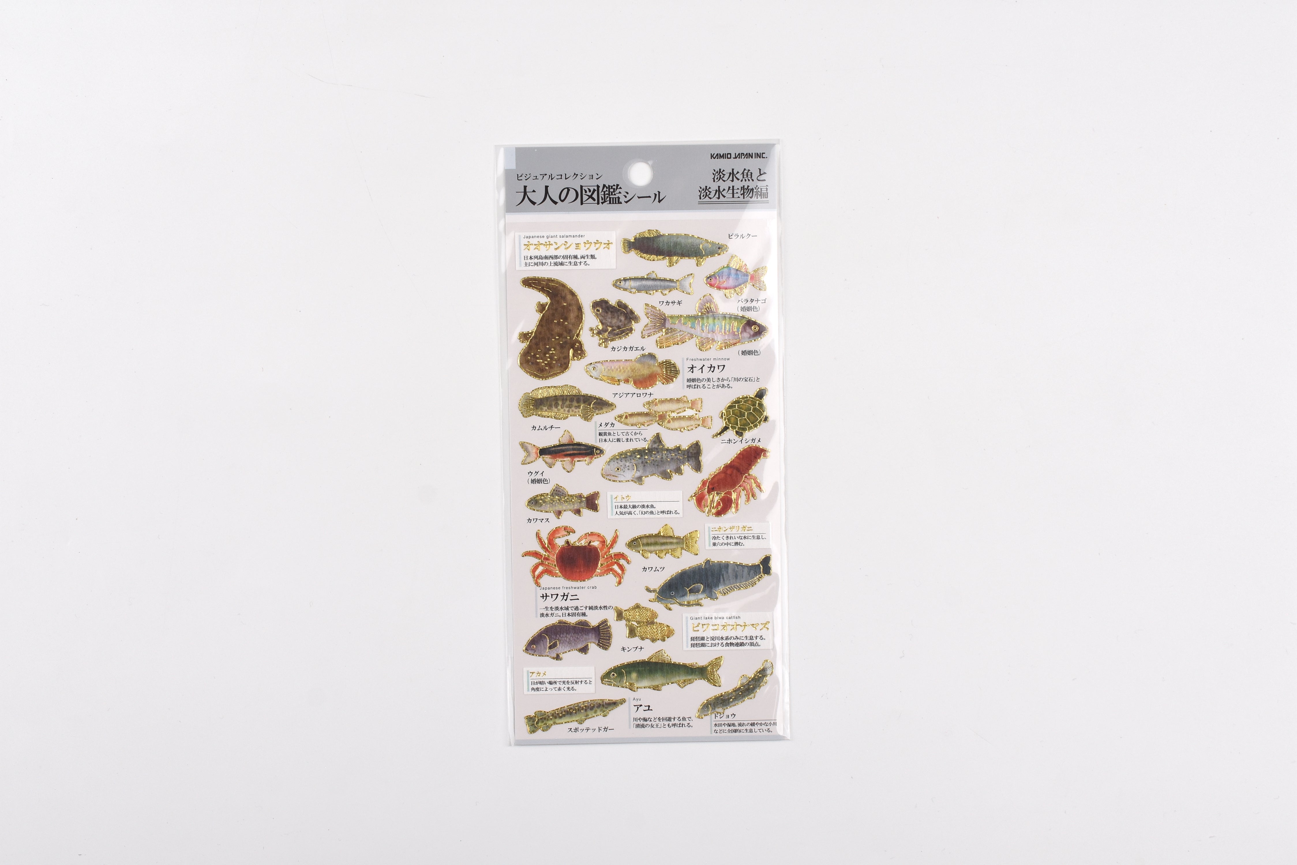 Kamio Adult Illustrated Picture Book Stickers - Freshwater Fish