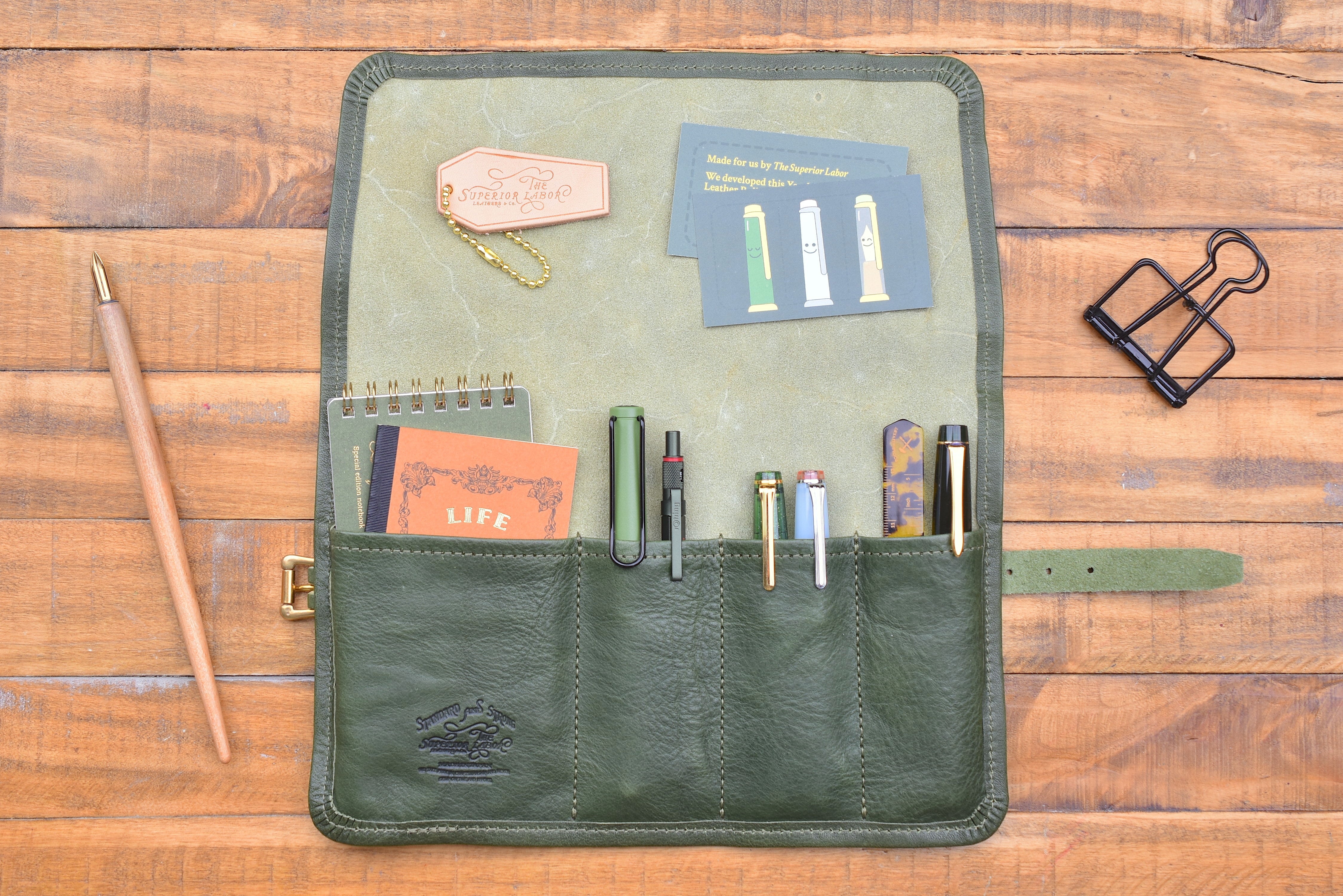 The Superior Labor Leather Roll Pen Case Yoseka Green – Yoseka