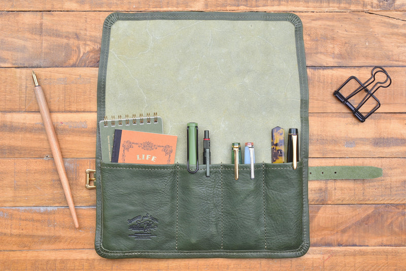 The Superior Labor Leather Roll Pen Case - Yoseka Green