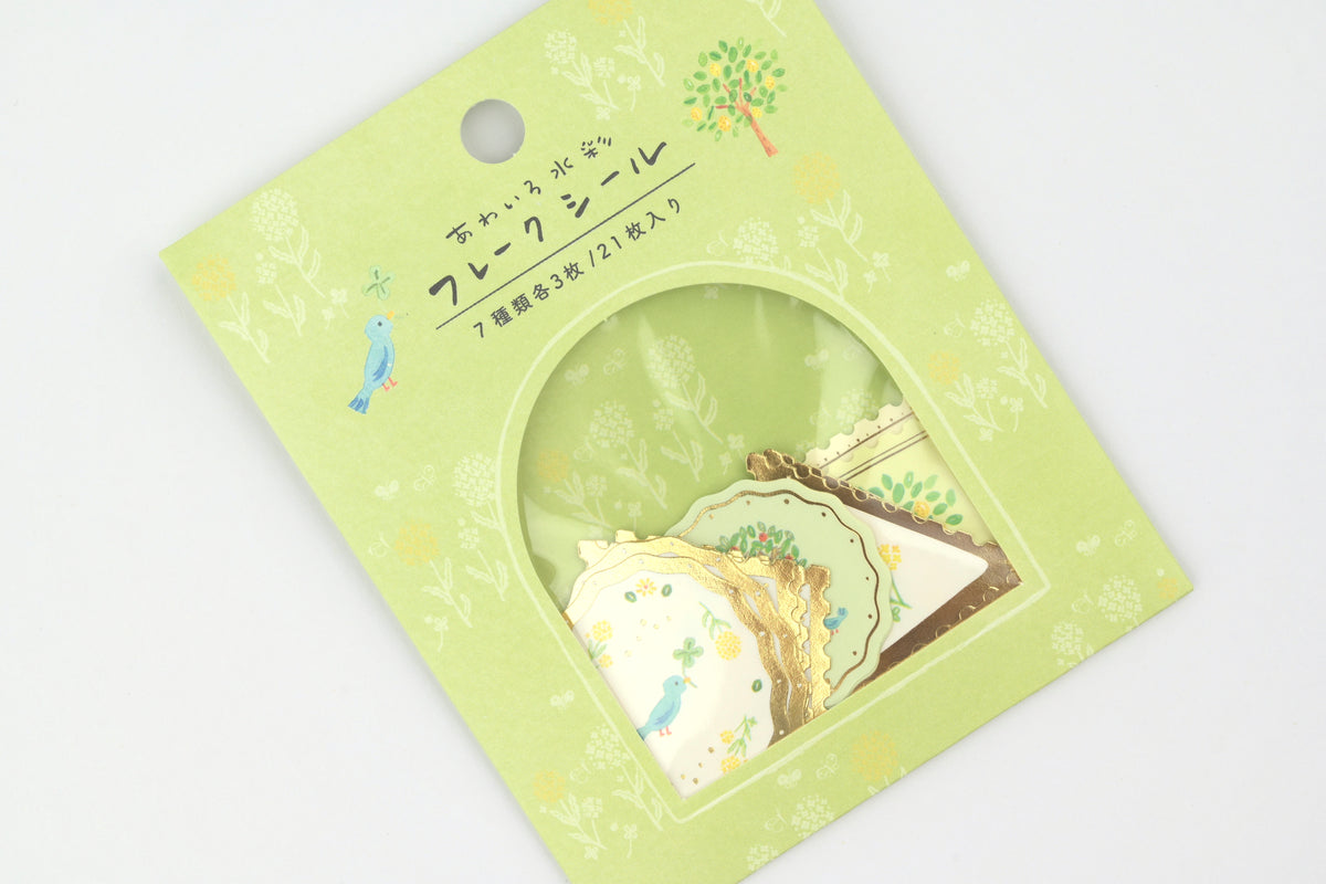 Ryu-Ryu x Honjo Ayako Flake Stickers - Pale Watercolor - Blue Bird