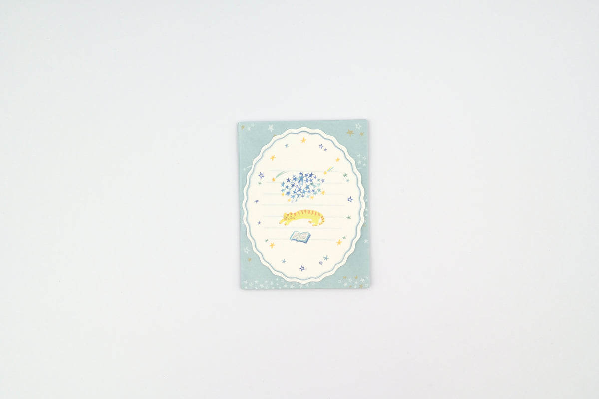 Ryu-Ryu x Honjo Ayako Mini Letter Set - Pale Watercolor - Cat and Stars