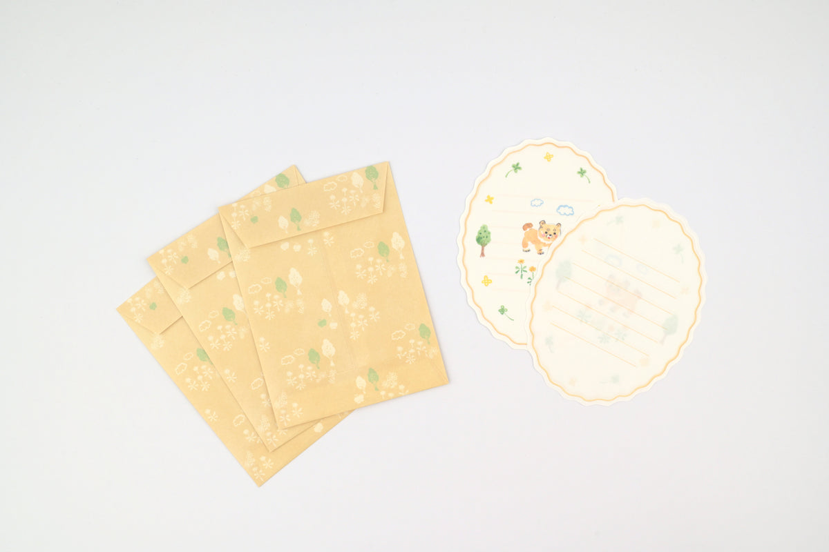 Ryu-Ryu x Honjo Ayako Mini Letter Set - Pale Watercolor - Dog on a Walk