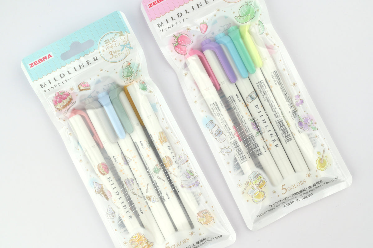 Zebra Highlighter Mildliner - 3pm Snack Time - Set of 5 - Limited Edition
