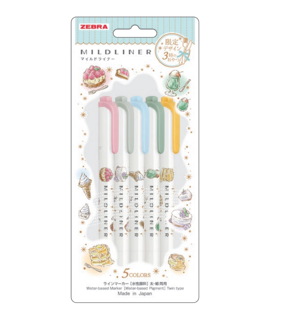 Zebra Highlighter Mildliner - 3pm Snack Time - Set of 5 - Limited Edition (Coming Soon)
