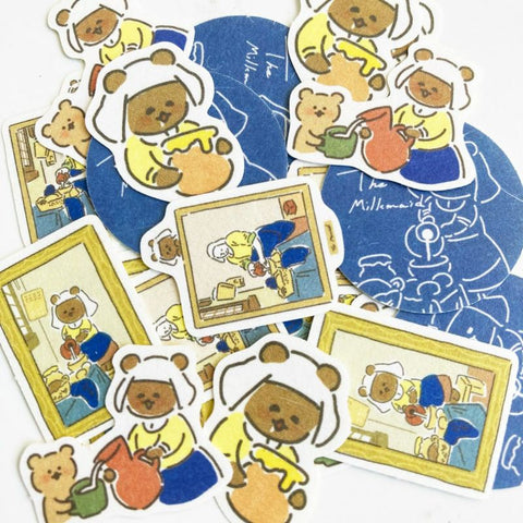 Furukawa Paper Flake Stickers - Museum Animals - Bear Pouring Milk