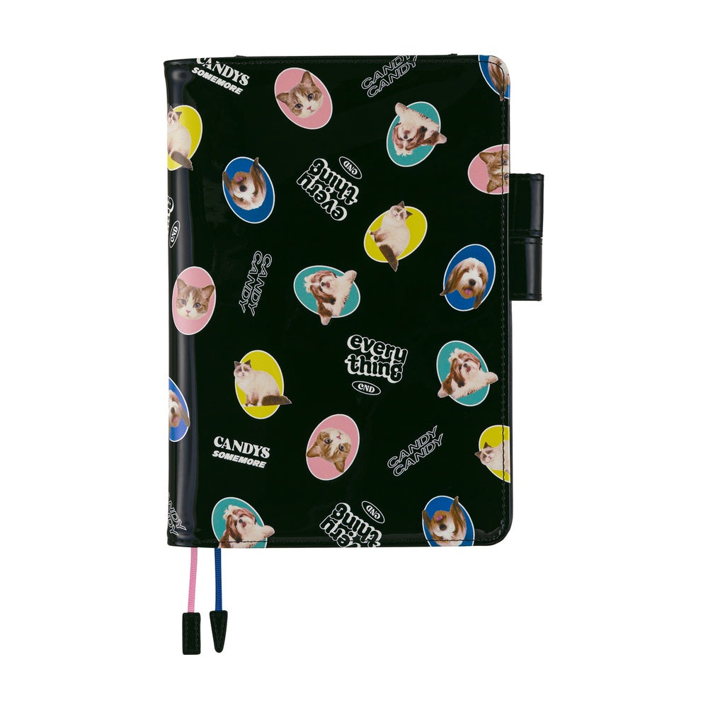 Hobonichi Techo Cousin Book & Cover 2026 - Candy Stripper: Random Dog & Cat (Black) - A5