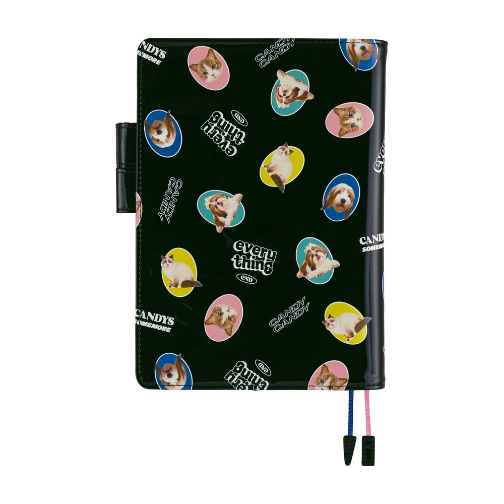 Hobonichi Techo Cousin Book & Cover 2026 - Candy Stripper: Random Dog & Cat (Black) - A5