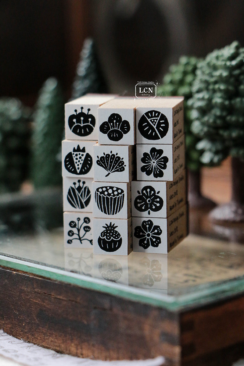 LCN Wooden Rubber Stamp Set - Wagashi Flowers