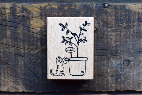 Deer Forest - 花盆中玩耍的貓/Cat and Plant Stamp