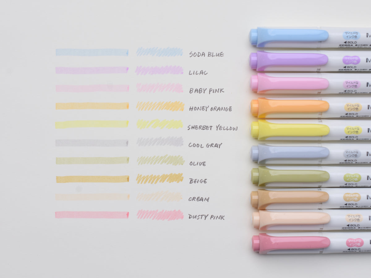 Mildliners Zebra Highlighter Mildliner (with New 2025 Colors!) β Yoseka Stationery