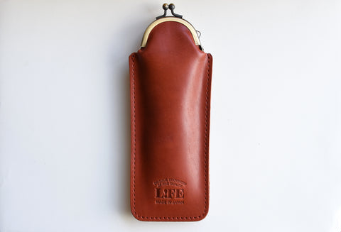 Life Leather Vertical Pen Pouch with Clasp - Brown