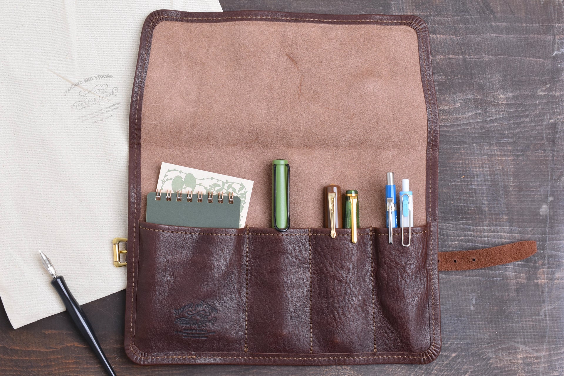 The Superior Labor Leather Roll Pen Case Dark Brown – Yoseka