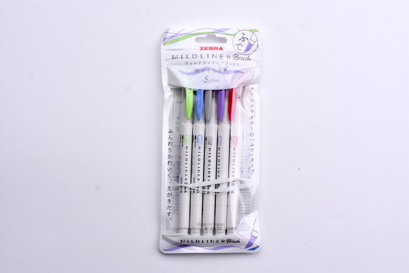 Zebra Mildliner 5 Color Dual-tip Brush Pens - Fluorescent Colors