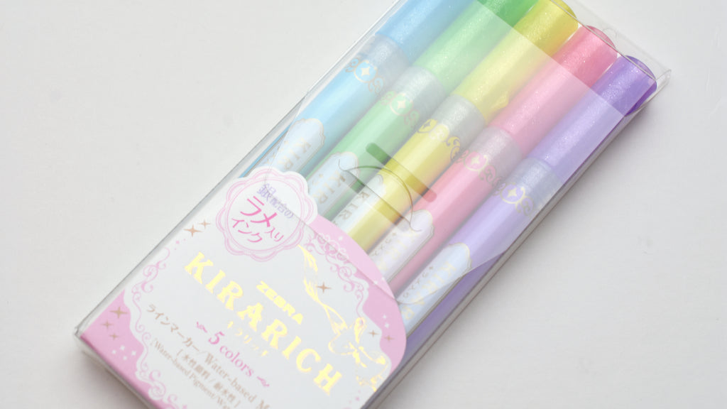 Zebra Glitter Highlighter, Kirarich, Pack of 5 Yoseka Stationery