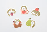 Furukawa Paper "Pochitto" Flake Sticker - Hedgehogs & Fruits