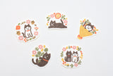 Furukawa Paper "Pochitto" Flake Sticker - Cats & Bouquets