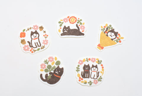 Furukawa Paper "Pochitto" Flake Sticker - Cats & Bouquets