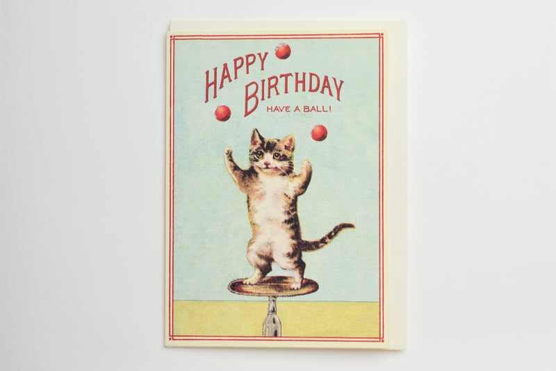 Happy Birthday Juggling Cat Greeting Card